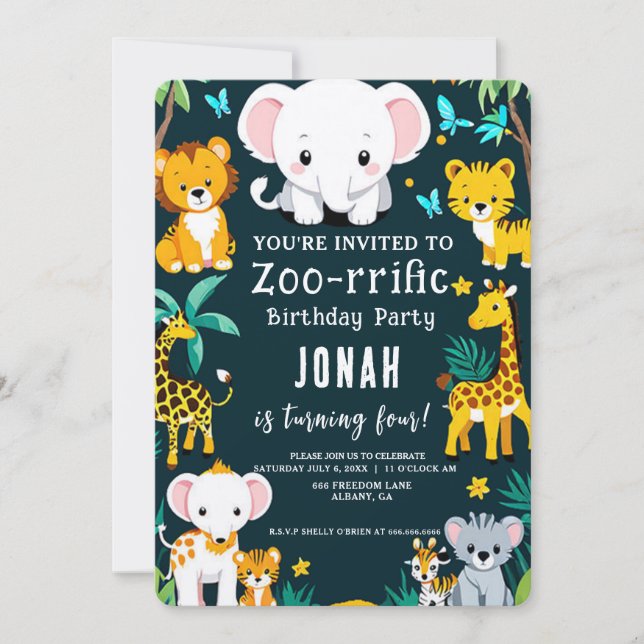 Wild Animal Birthday Invitations – Party Animals (Front)