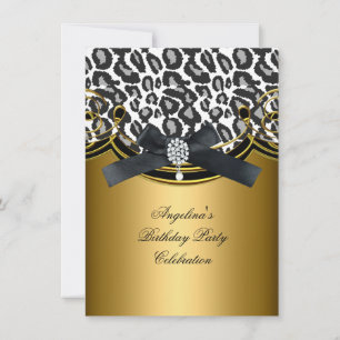 Wild Animal Black White Gold Birthday Party Invitation