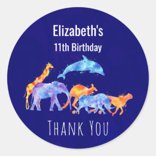 Wild Animal Herd Colourful Watercolor Birthday Classic Round Sticker