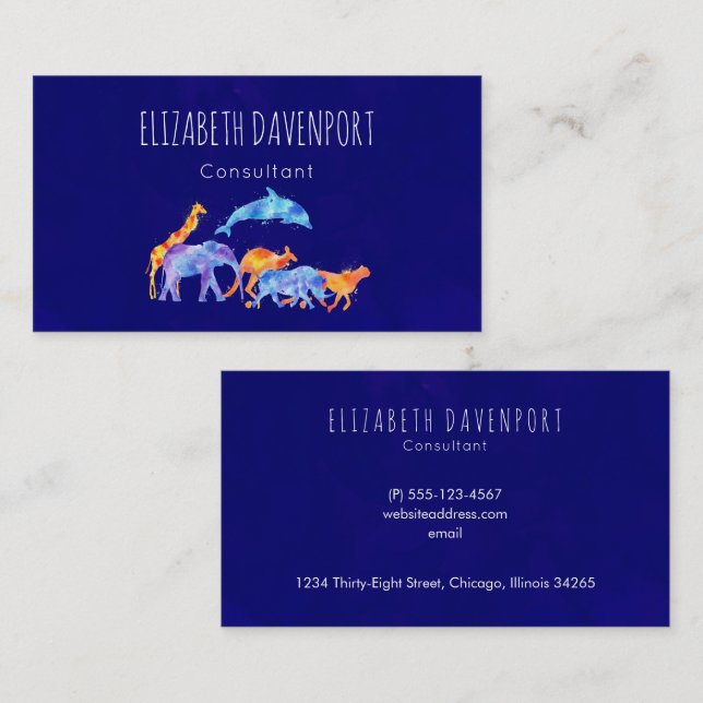 Wild Animal Herd Colourful Watercolor Business Card (Front/Back)