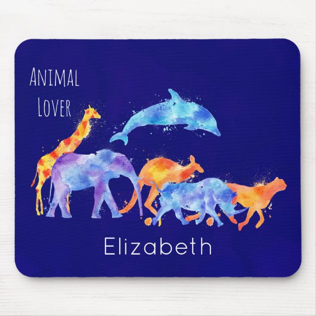 Wild Animal Herd Colourful Watercolor Mouse Mat (Front)