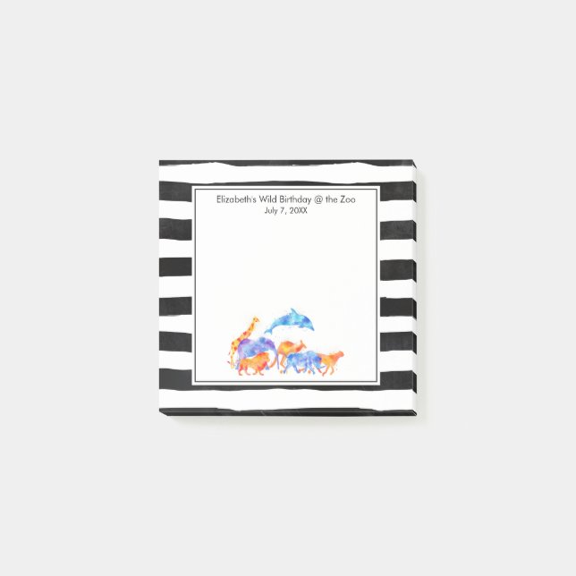 Wild Animal Herd Colourful Watercolor Post-it Notes (Front)