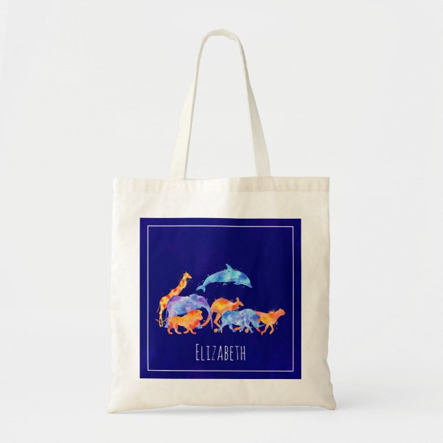Wild Animal Herd Colourful Watercolor Tote Bag (Front)