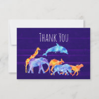 Wild Animal Herd on Purple Abstract  Thank You