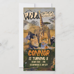 Wild Animal Jungle safari Baby Birthday Invitation