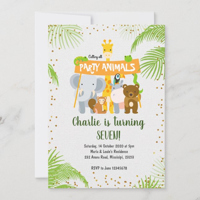 Wild Animal Jungle Safari Birthday Party Invitation (Front)