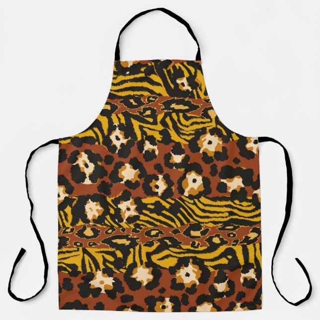 Wild animal leopard and tiger skins patchwork abst apron (Front)