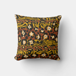 Wild animal leopard and tiger skins patchwork abst cushion
