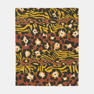 Wild animal leopard and tiger skins patchwork abst fleece blanket