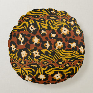 Wild animal leopard and tiger skins patchwork abst round cushion