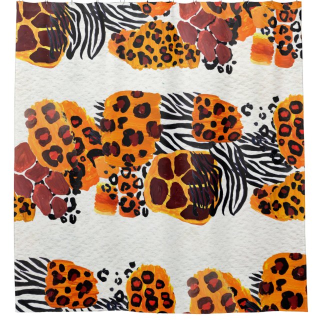 Wild animal mix seamless pattern. Jaguar, leopard, Shower Curtain (Front)