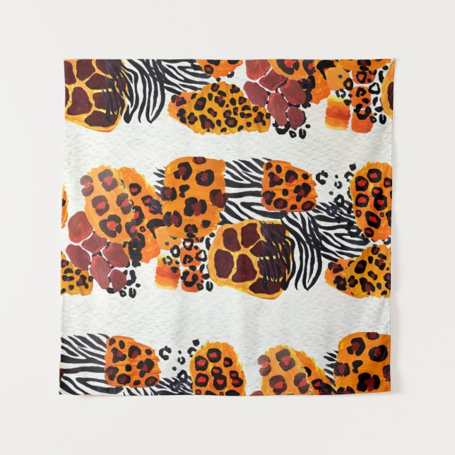 Wild animal mix seamless pattern. Jaguar, leopard, Tapestry (Front)