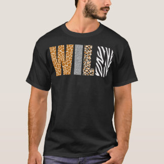 Wild Animal Pattern Giraffe Wolf Leopard Zebra Ani T-Shirt