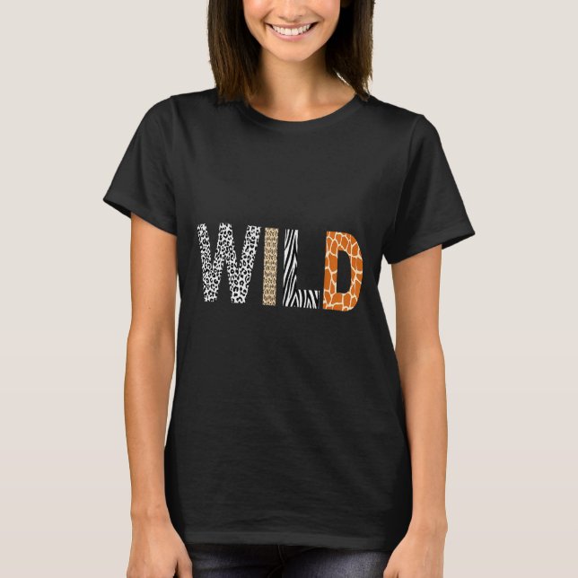 Wild Animal Pattern Giraffe Wolf Leopard Zebra Ani T-Shirt (Front)