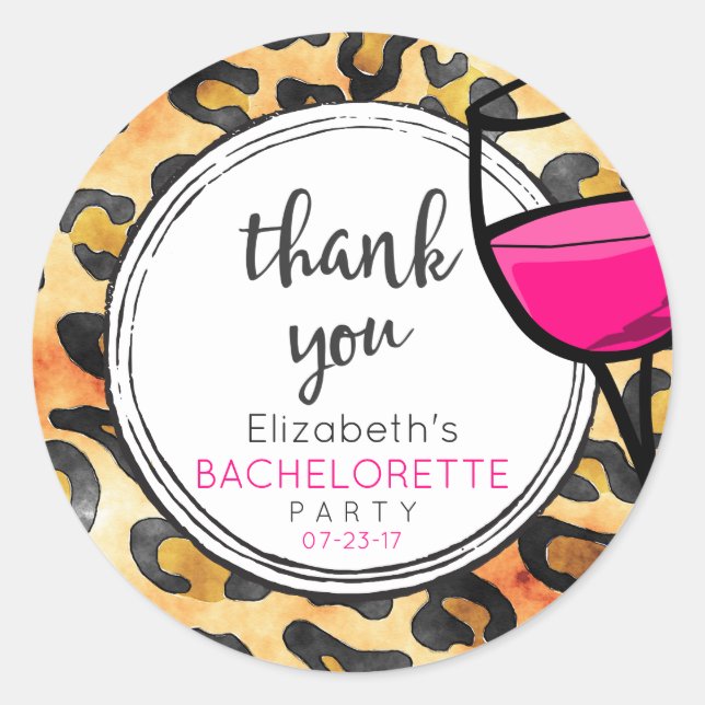 Wild Animal Pattern & Wine BacheloretteThank You Classic Round Sticker (Front)