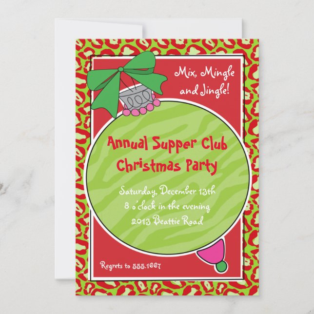 Wild Animal Print Christmas Ornament Invitation (Front)