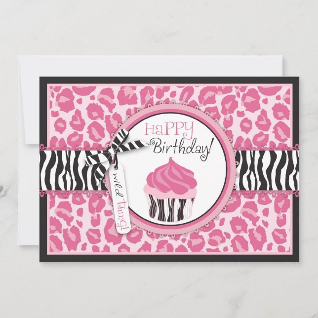 Wild Animal Print Cupcake Birthday Card (Front)