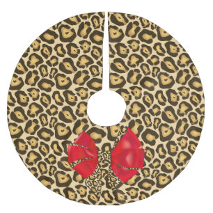 Wild Animal Print Jaguar with Red Bow Brushed Polyester Tree Skirt