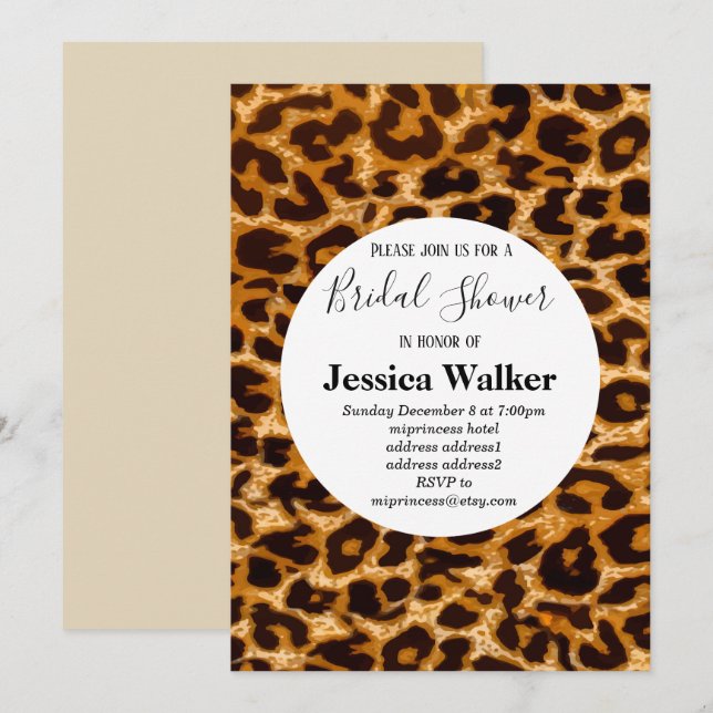 wild animal print, Leopard ,cheetah bridal shower Invitation (Front/Back)