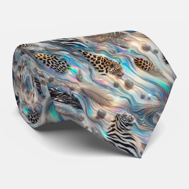 Wild Animal Print Opal Spotted Neck Tie (Rolled)
