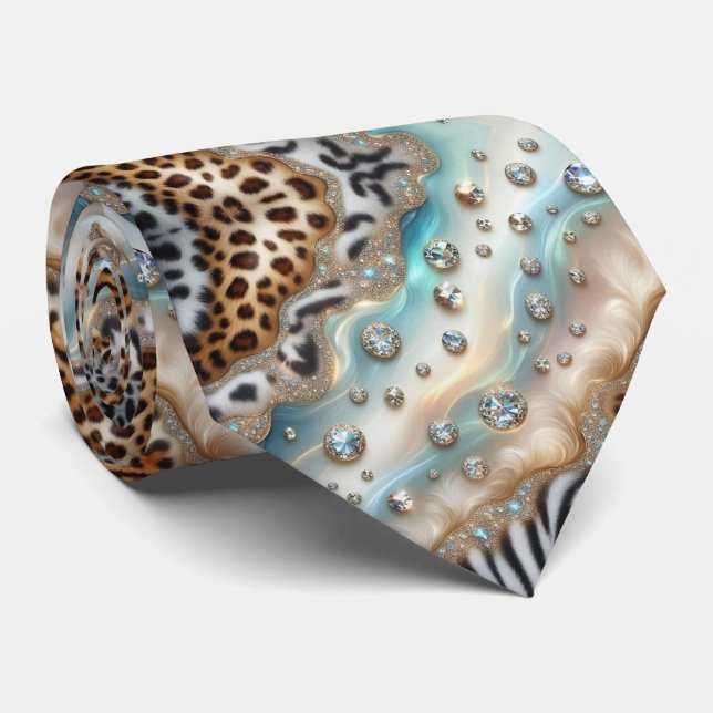 Wild Animal Print Opal Spotted Neck Tie (Rolled)