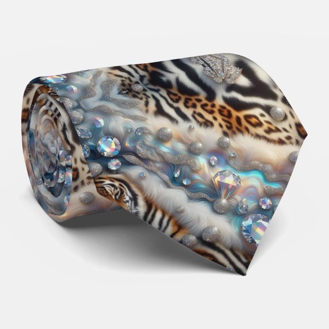 Wild Animal Print Opal Spotted Neck Tie (Rolled)