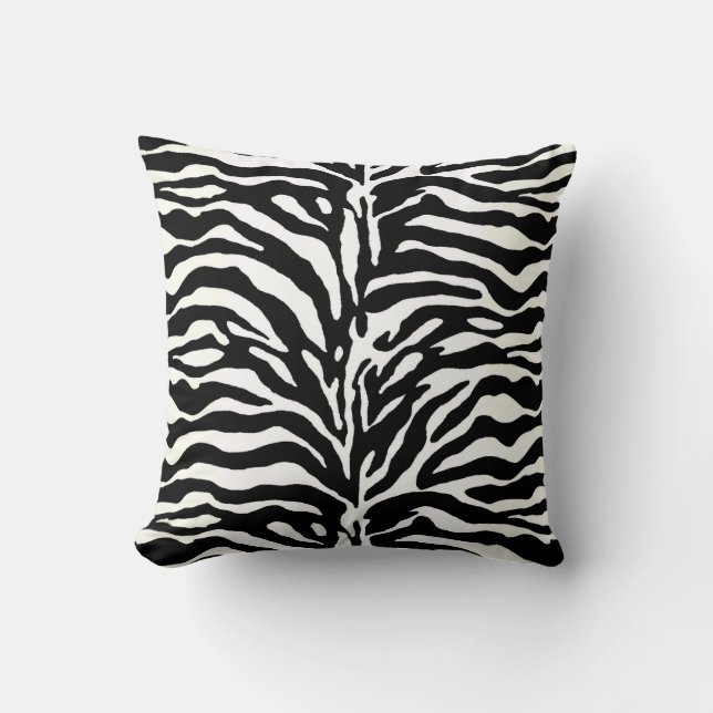 Wild Animal Print, Zebra in Black and White Cushion (Front)