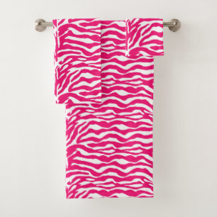 Wild Animal Print, Zebra in Fuchsia Pink and White Bath Towel Set