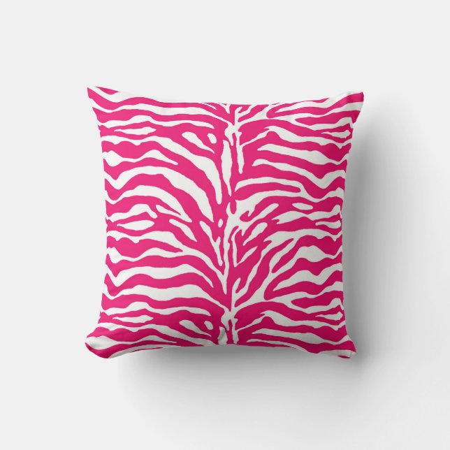 Wild Animal Print, Zebra in Fuchsia Pink and White Cushion (Front)