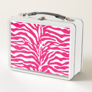 Wild Animal Print, Zebra in Fuchsia Pink and White Metal Lunch Box
