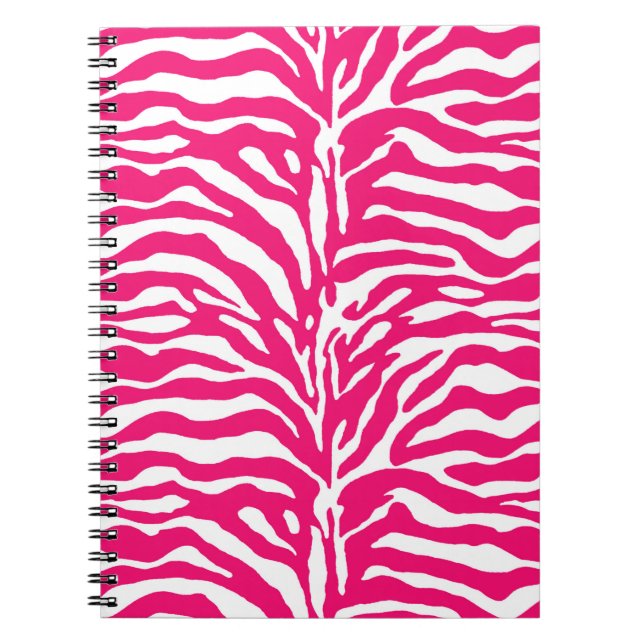 Wild Animal Print, Zebra in Fuchsia Pink and White Notebook (Front)