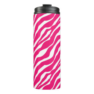 Wild Animal Print, Zebra in Fuchsia Pink and White Thermal Tumbler