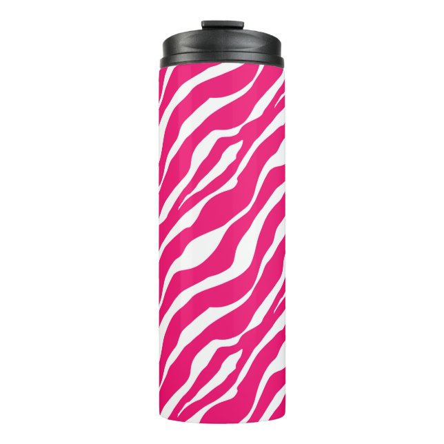Wild Animal Print, Zebra in Fuchsia Pink and White Thermal Tumbler (Front)