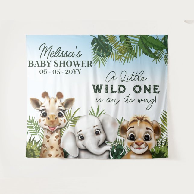 Wild Animal Safari Baby Shower Backdrop Tapestry (Front (Horizontal))