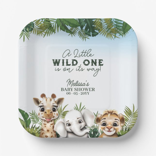 Wild Animal Safari Baby Shower Paper Plate (Front)