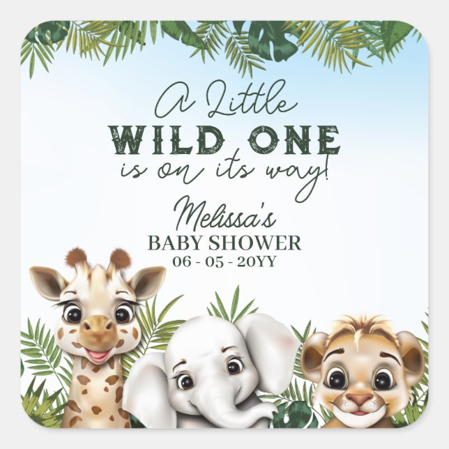 Wild Animal Safari Baby Shower Square Sticker (Front)