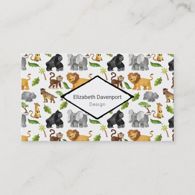 Wild Animal Safari Jungle Pattern Business Card (Front)