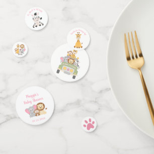 Wild Animal Safari Pink Baby Girl Shower Confetti