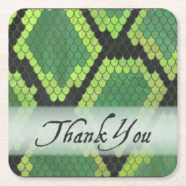 Wild Animal Snake Thank You Square Paper Coaster (Front)