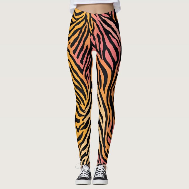 Wild Animal Striped Asymmetric Print Design 2 Leggings (Front)