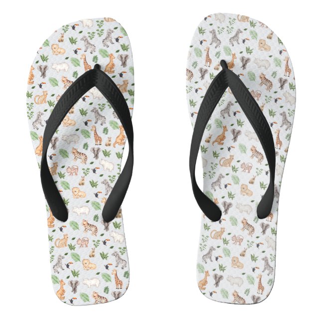 wild Animal With Jungle Tree pattern Flip Flops (Footbed)