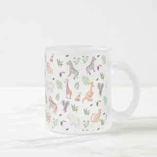 wild Animal With Jungle Tree pattern Frosted Glass Coffee Mug