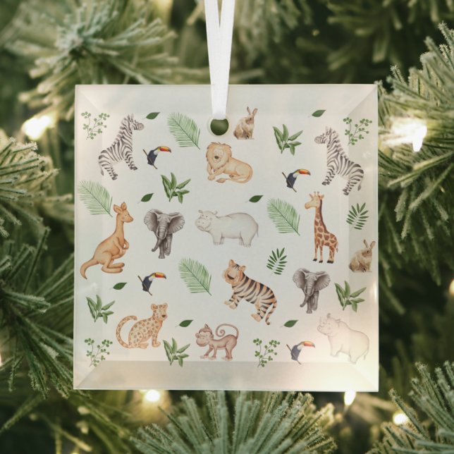 wild Animal With Jungle Tree pattern Glass  Decoration (Insitu)