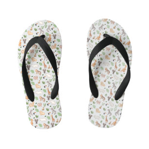 wild Animal With Jungle Tree pattern Kid's Flip Flops