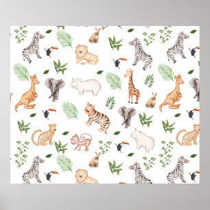 wild Animal With Jungle Tree pattern Poster