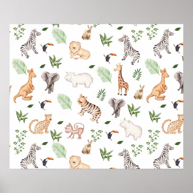 wild Animal With Jungle Tree pattern Poster (Front)