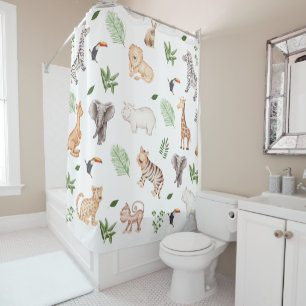 wild Animal With Jungle Tree pattern Shower Curtain