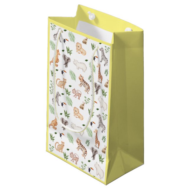 wild Animal With Jungle Tree pattern Small Gift Bag (Front Angled)