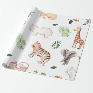 wild Animal With Jungle Tree pattern Wrapping Paper
