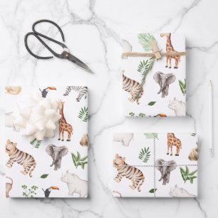 wild Animal With Jungle Tree pattern Wrapping Paper Sheet